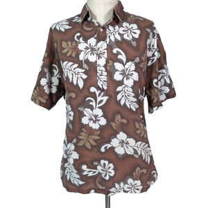 Vintage Makapuu Hawaiian shirt mens large brown Floral cotton flawed